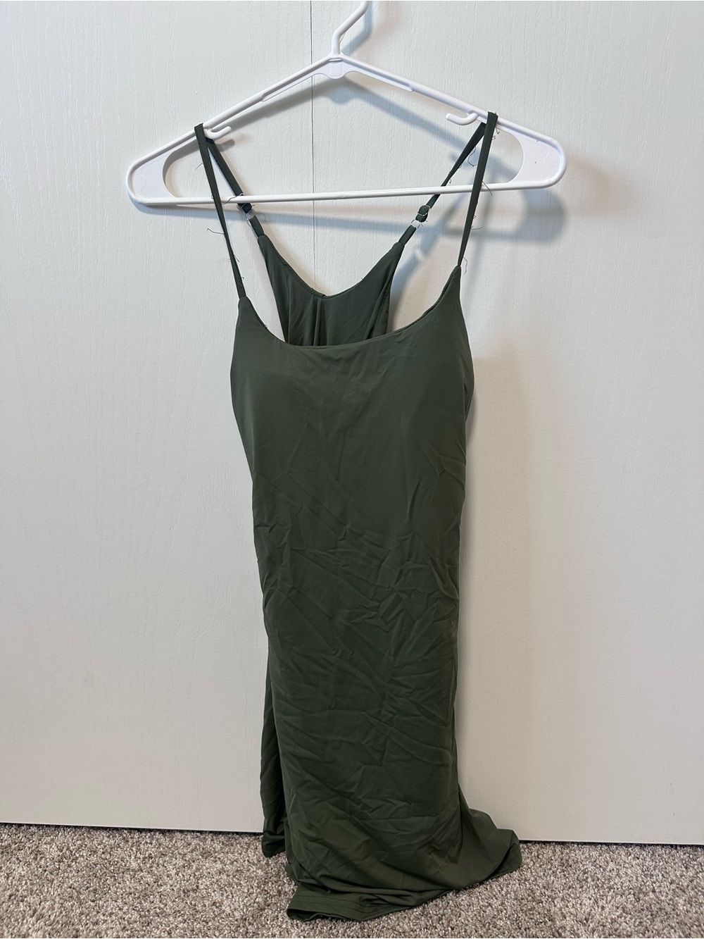 Women’s Olive Green Slip Dress - Sleeveless Spaghetti Strap